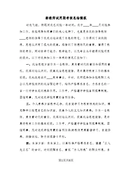 新教师试用期考核总结模板（3篇）