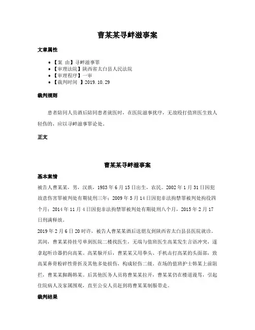 曹某某寻衅滋事案