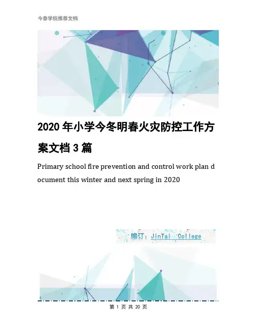 2020年小学今冬明春火灾防控工作方案文档3篇