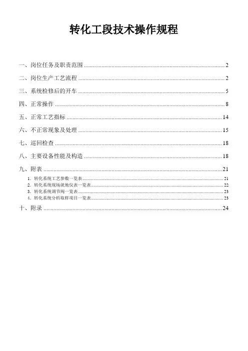 转化工段技术操作规程