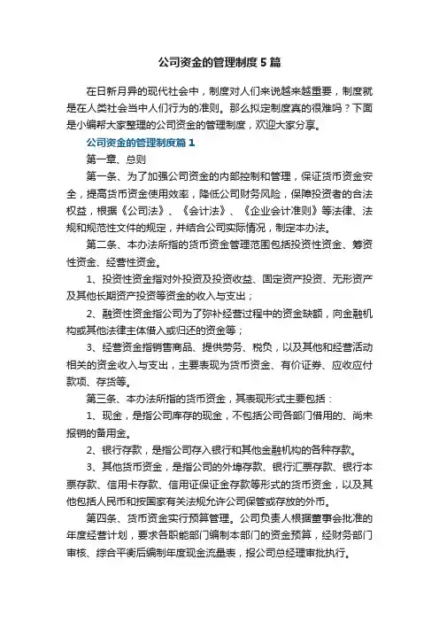 公司资金的管理制度5篇