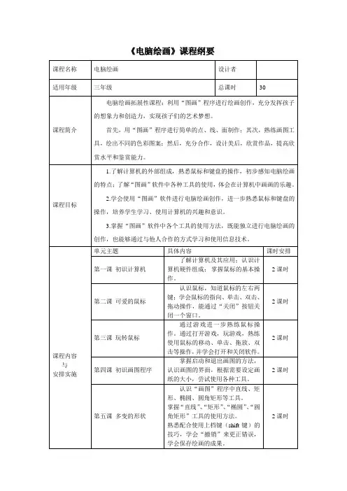 拓展性课程纲要之电脑绘画