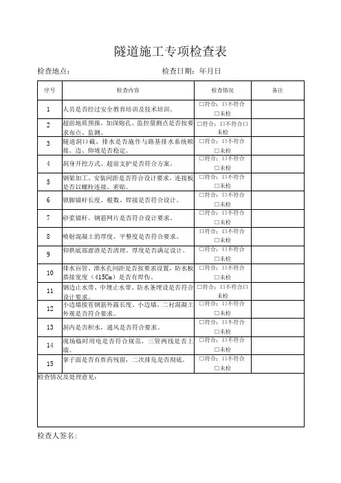 隧道施工专项检查表