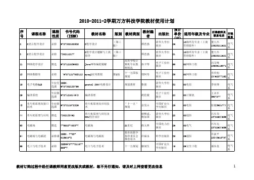 2010-2011-2万方学院教材使用计划