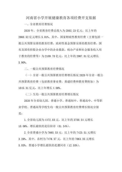 河南省小学开展健康教育各项经费开支依据