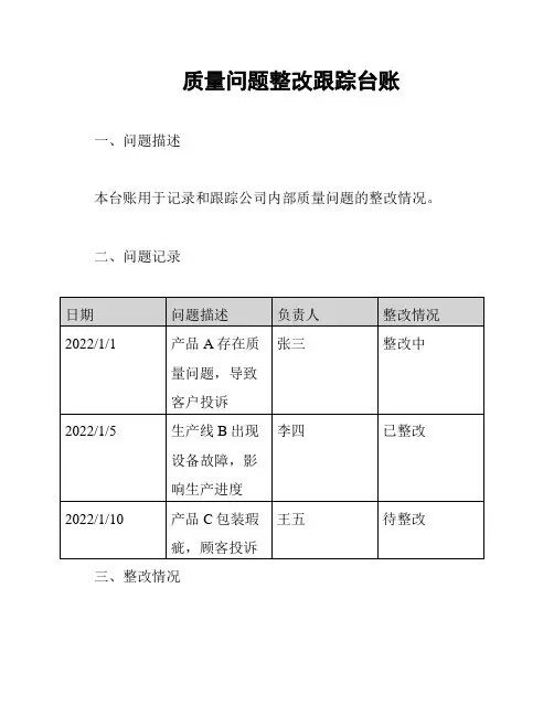 质量问题整改跟踪台账
