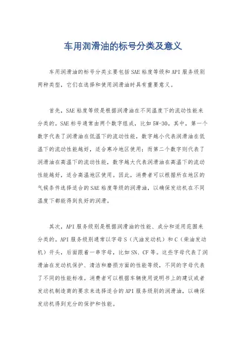 车用润滑油的标号分类及意义
