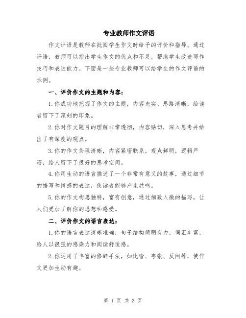 专业教师作文评语