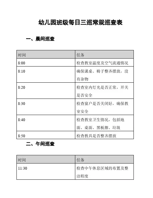 幼儿园班级每日三巡常规巡查表