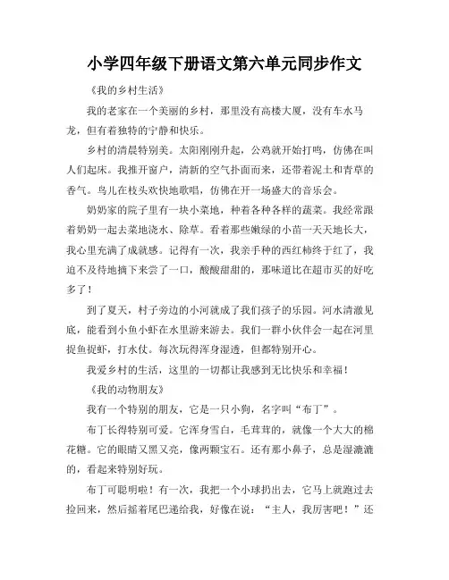 小学四年级下册语文第六单元同步作文