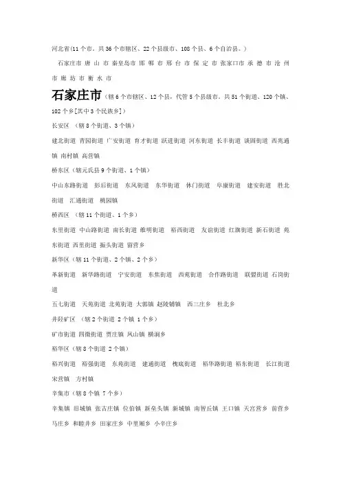 河北省所辖市县乡镇