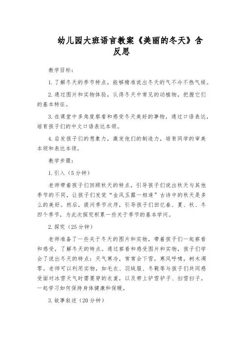幼儿园大班语言教案《美丽的冬天》含反思