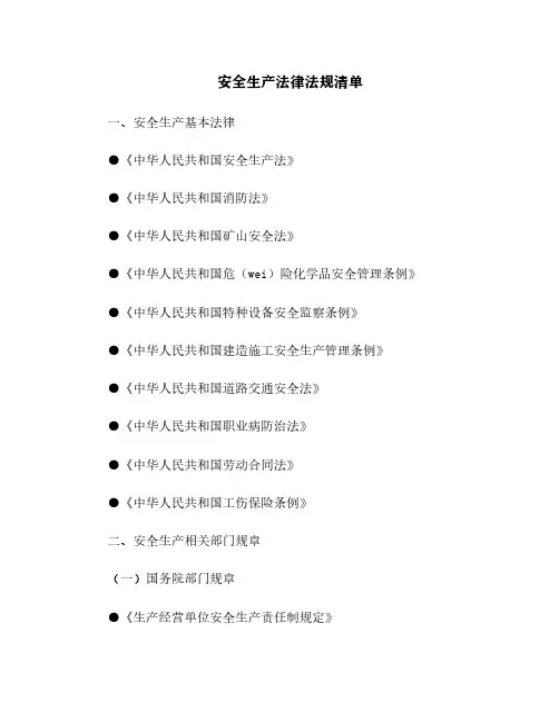 安全生产法律法规清单