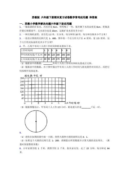 苏教版 六年级下册期末复习试卷数学常考应用题 和答案