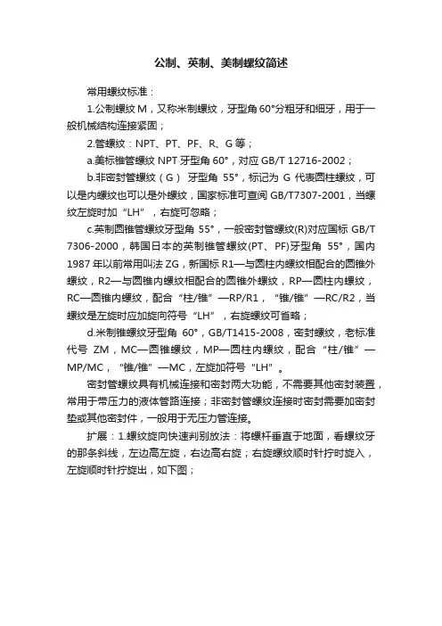 公制、英制、美制螺纹简述