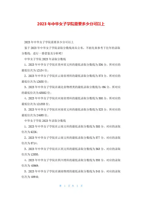 2023年中华女子学院需要多少分可以上