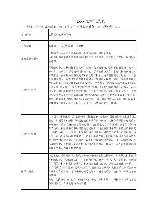 区域游戏观察记录表(9.4)公开课教案教学设计课件资料