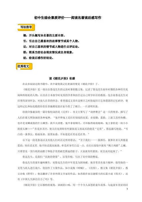 初中生综合素质评价——阅读名著读后感写作