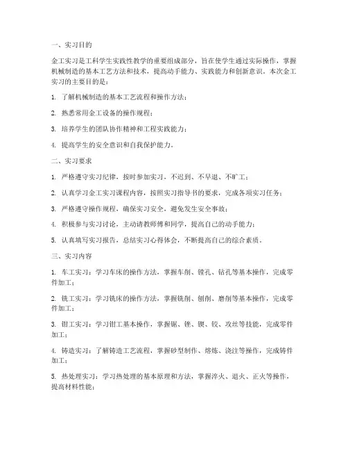 金工实习报告实习要求
