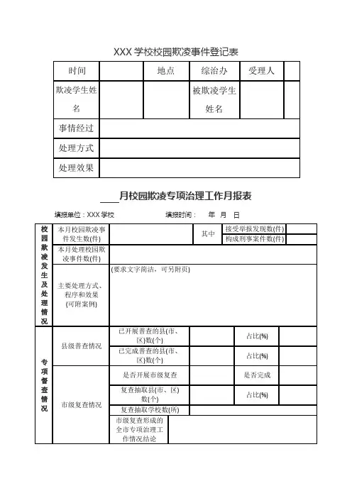 XX学校校园欺凌事件登记表