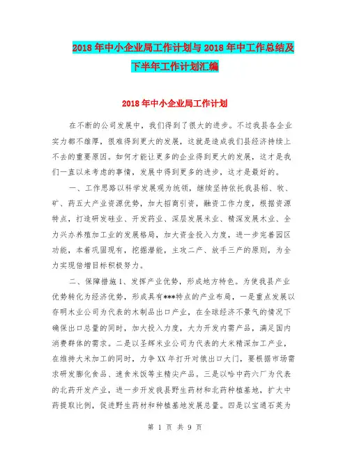 2018年中小企业局工作计划与2018年中工作总结及下半年工作计划汇编.doc