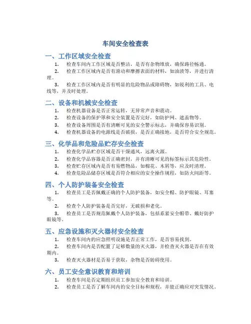 车间安全检查表