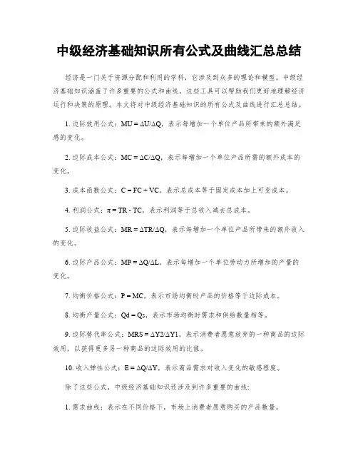中级经济基础知识所有公式及曲线汇总总结