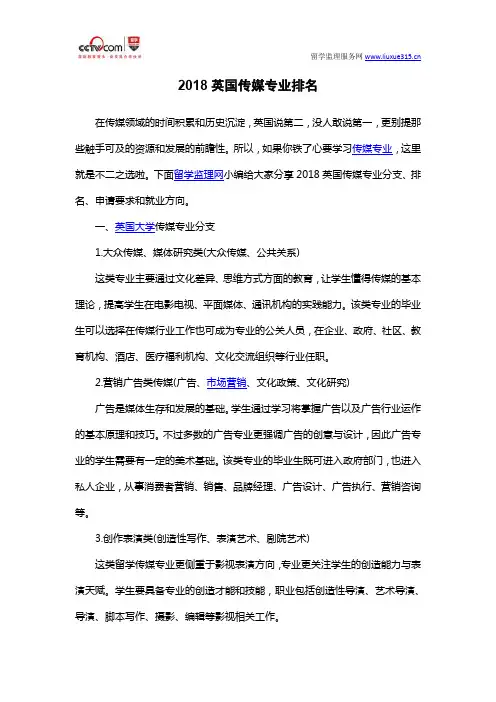 2018英国传媒专业排名