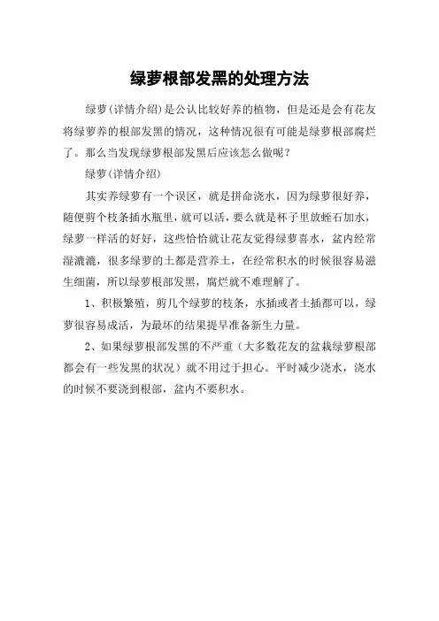 绿萝根部发黑的处理方法