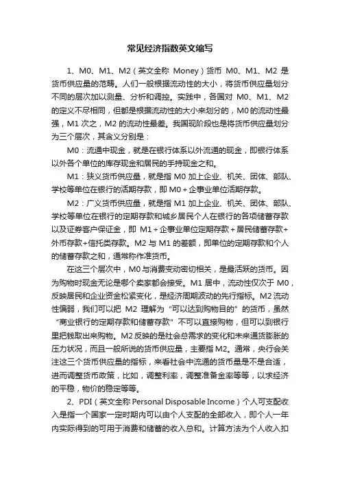 常见经济指数英文缩写
