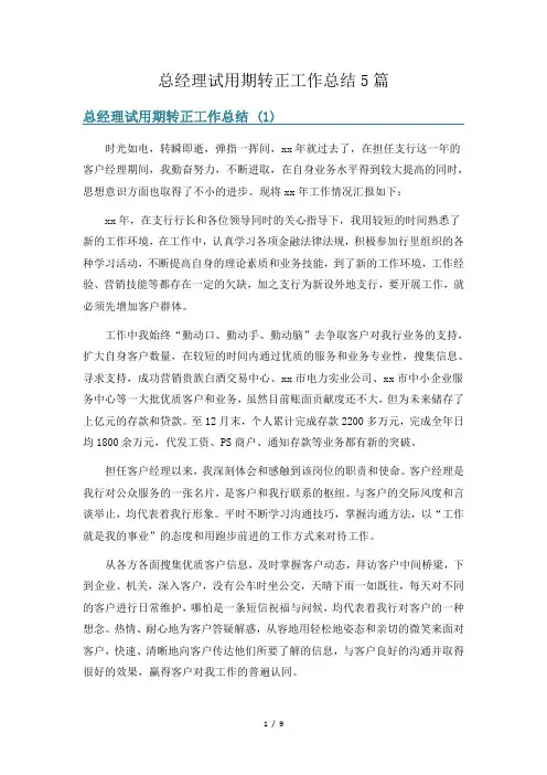 总经理试用期转正工作总结5篇
