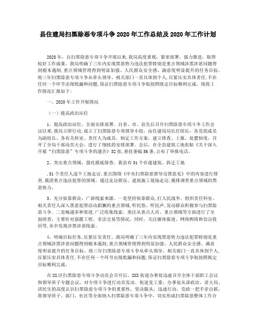 县住建局扫黑除恶专项斗争2020年工作总结及2020年工作计划