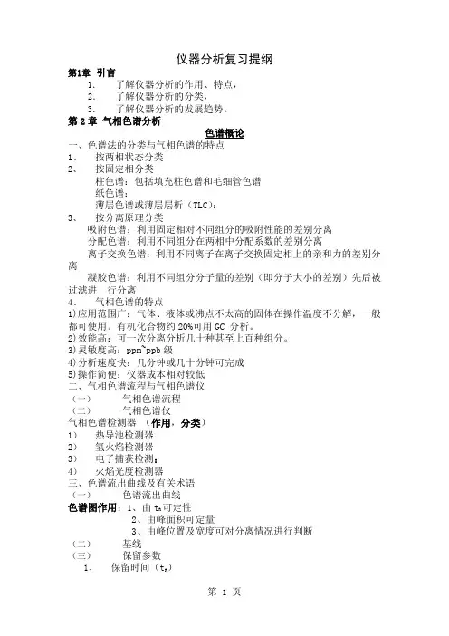 东华大学仪器分析复习提纲共14页