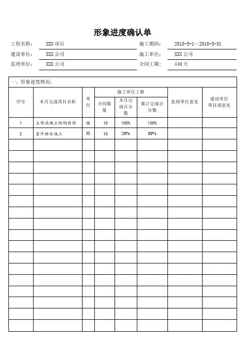 形象进度确认单