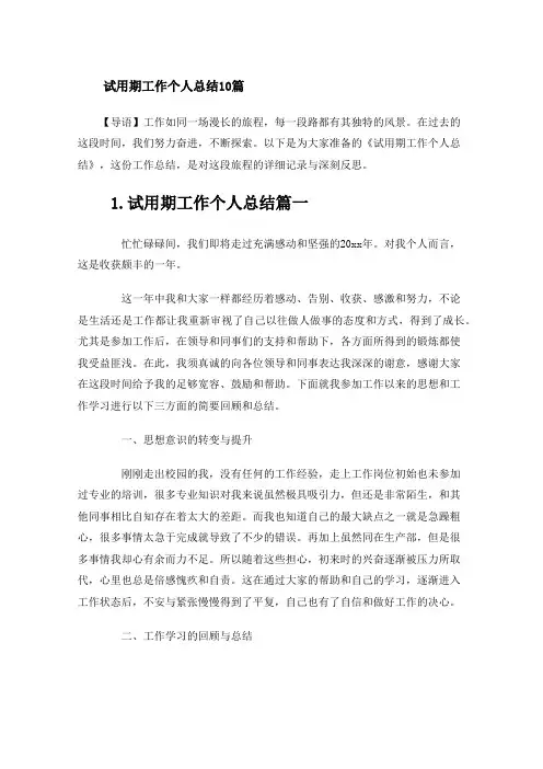 试用期工作个人总结10篇