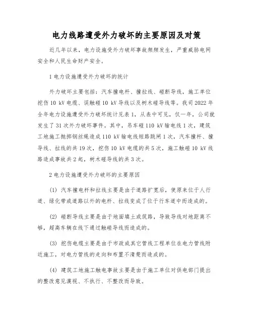 电力线路遭受外力破坏的主要原因及对策