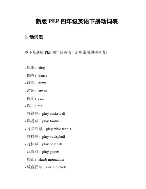 新版PEP四年级英语下册动词表