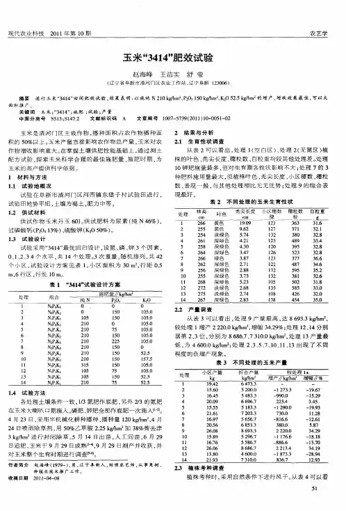 玉米“3414”肥效试验