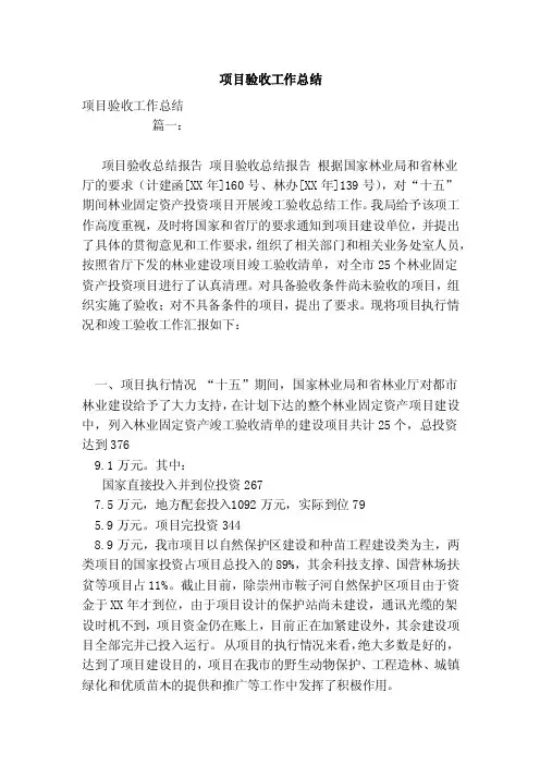 项目验收工作总结（范文）