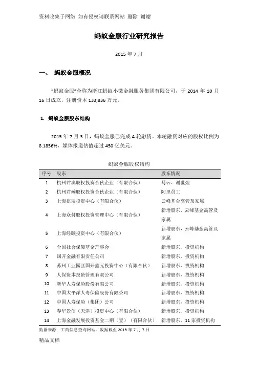 蚂蚁金服行业研究报告