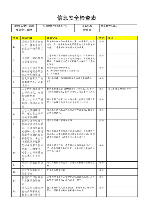 ISO27001文件-信息安全检查表