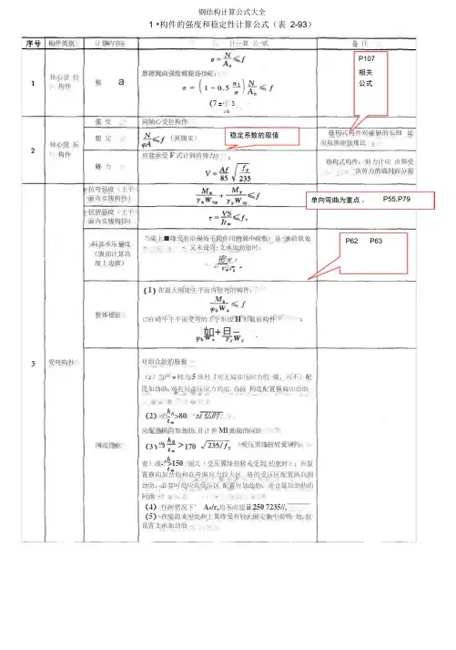 钢结构计算公式大全