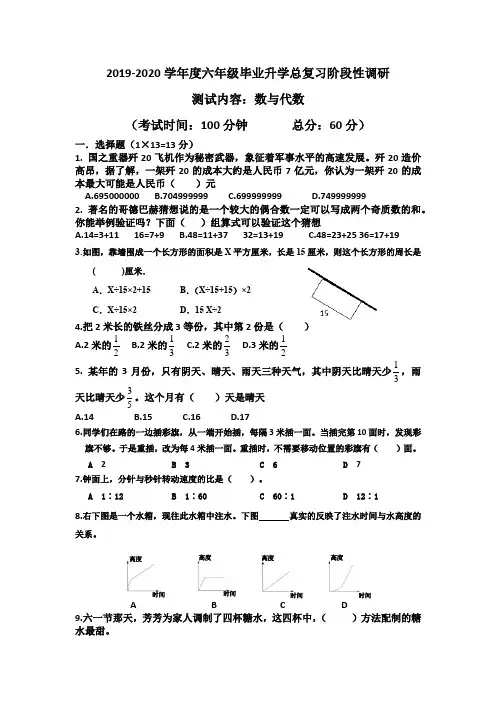 苏教版六年级数学(下册)《数与代数》测试卷
