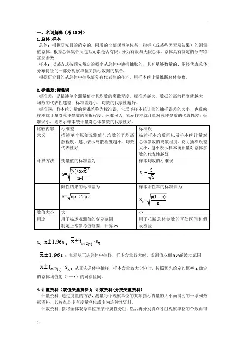 医学统计学 研究生期末考试版