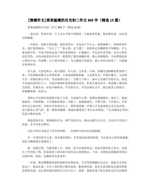 [情感作文]那束温暖的目光初二作文600字(精选10篇)