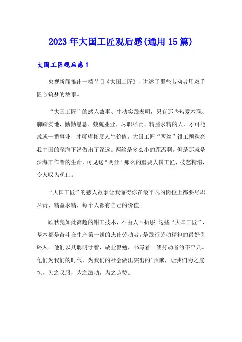 2023年大国工匠观后感(通用15篇)