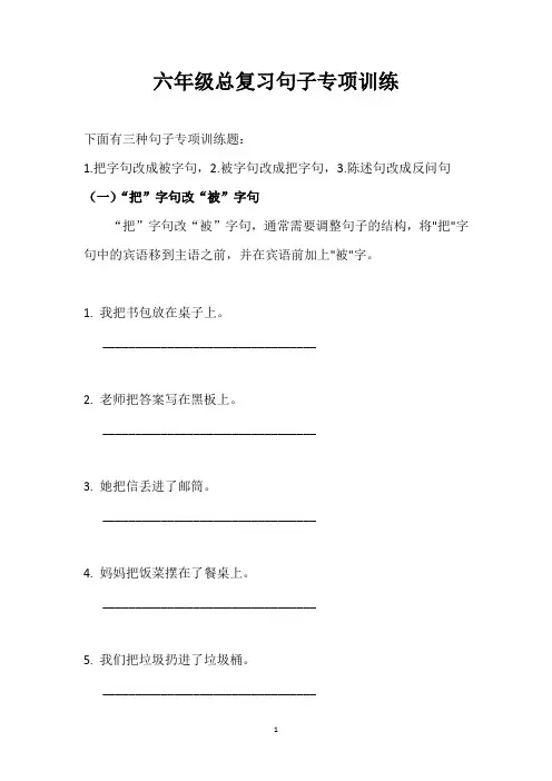 六年级总复习句子专项训练(有答案)