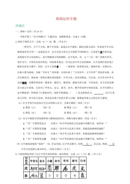 北京市各区2019年中考语文二模试卷精选汇编：基础运用专题
