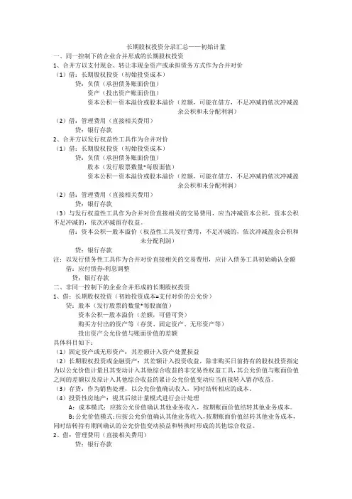 长期股权投资分录汇总