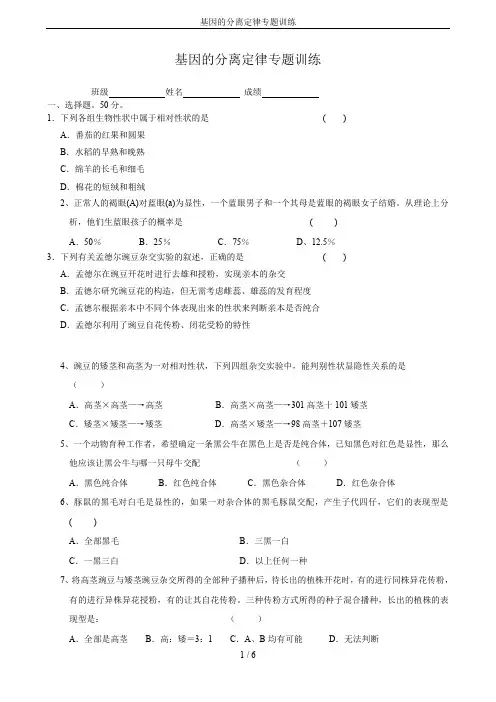 基因的分离定律专题训练